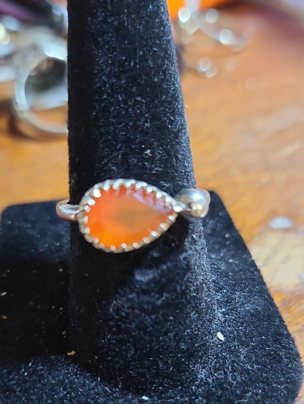 Sterling Ring with Orange Carnelian Gemstone Teardrop